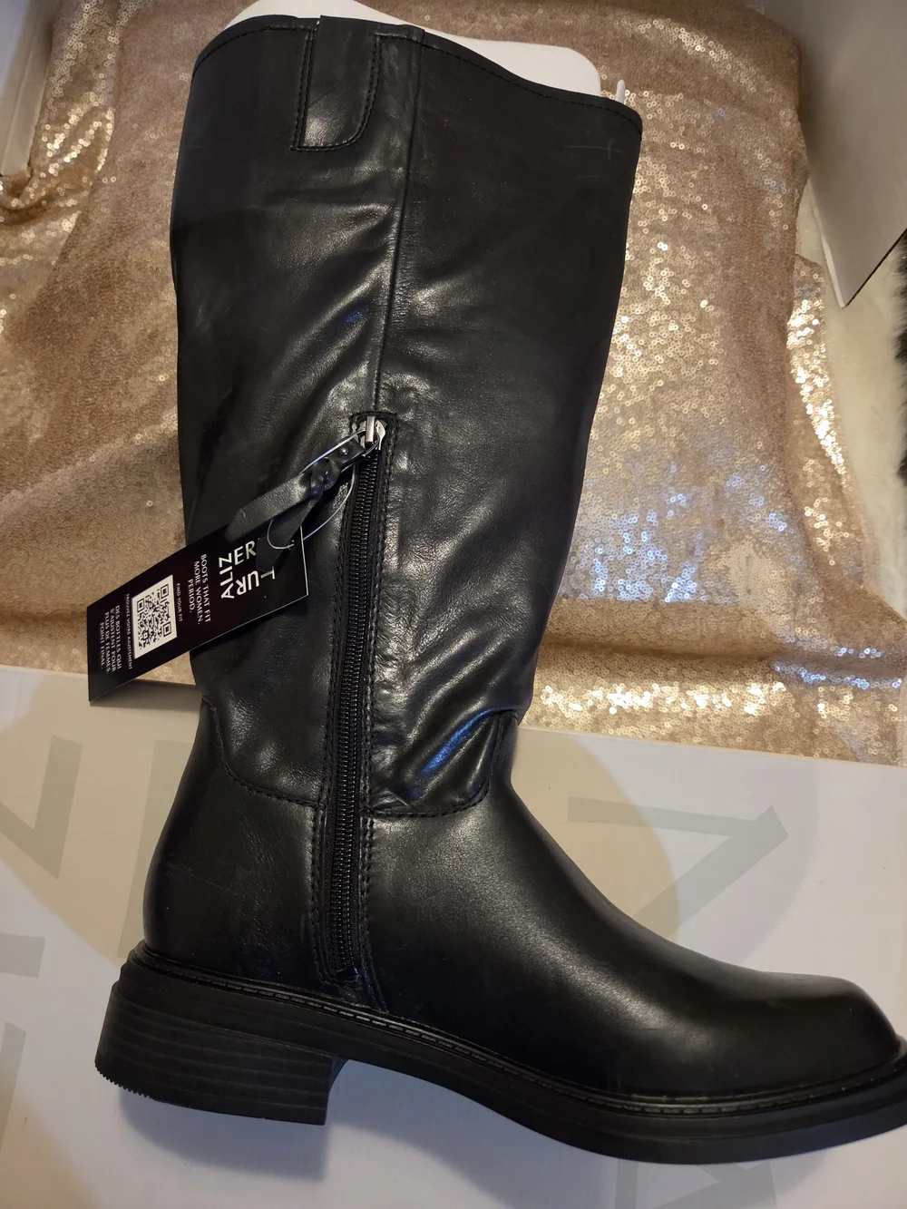 Naturalizer Black Leather Knee-High Zip Boots